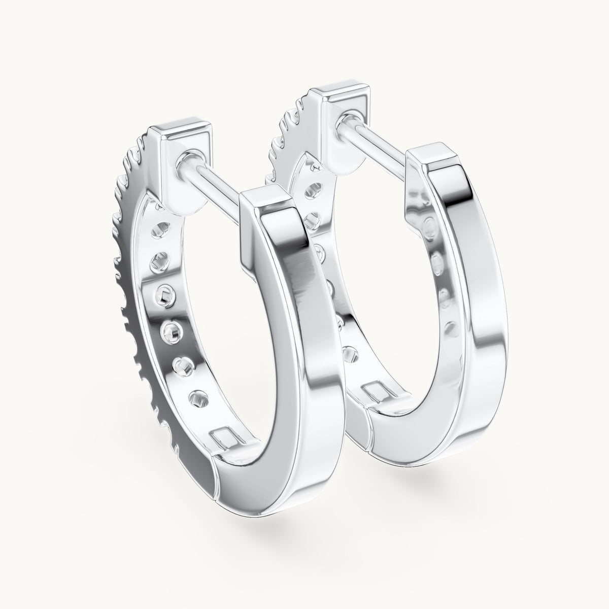 Round lab-grown diamond pave huggie hoop earrings in white gold, 0.24 CT TW, view 3