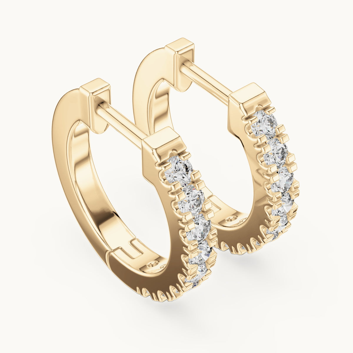 Round lab-grown diamond pave huggie hoop earrings in yellow gold, 0.24 CT TW, view 2