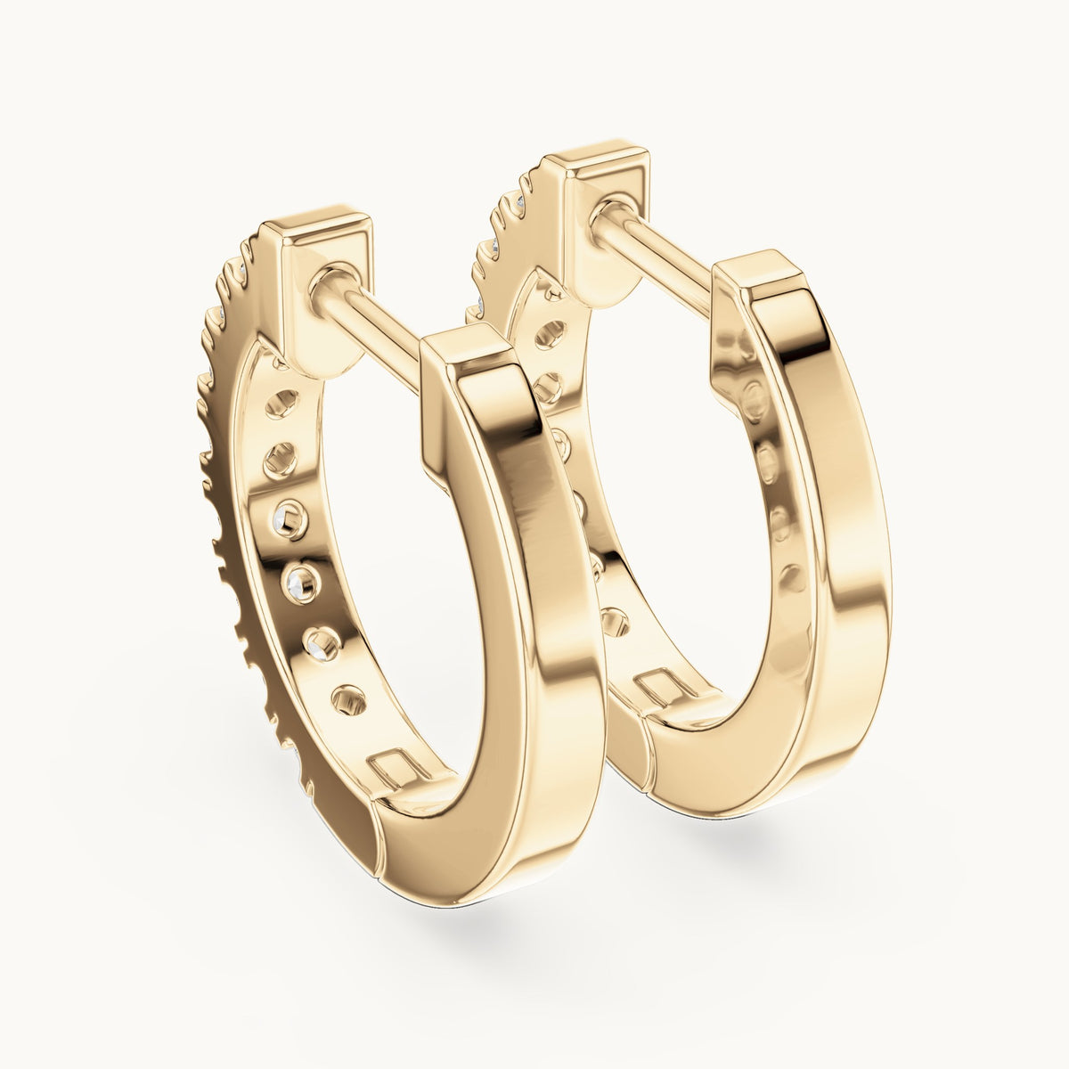 Round lab-grown diamond pave huggie hoop earrings in yellow gold, 0.24 CT TW, view 3