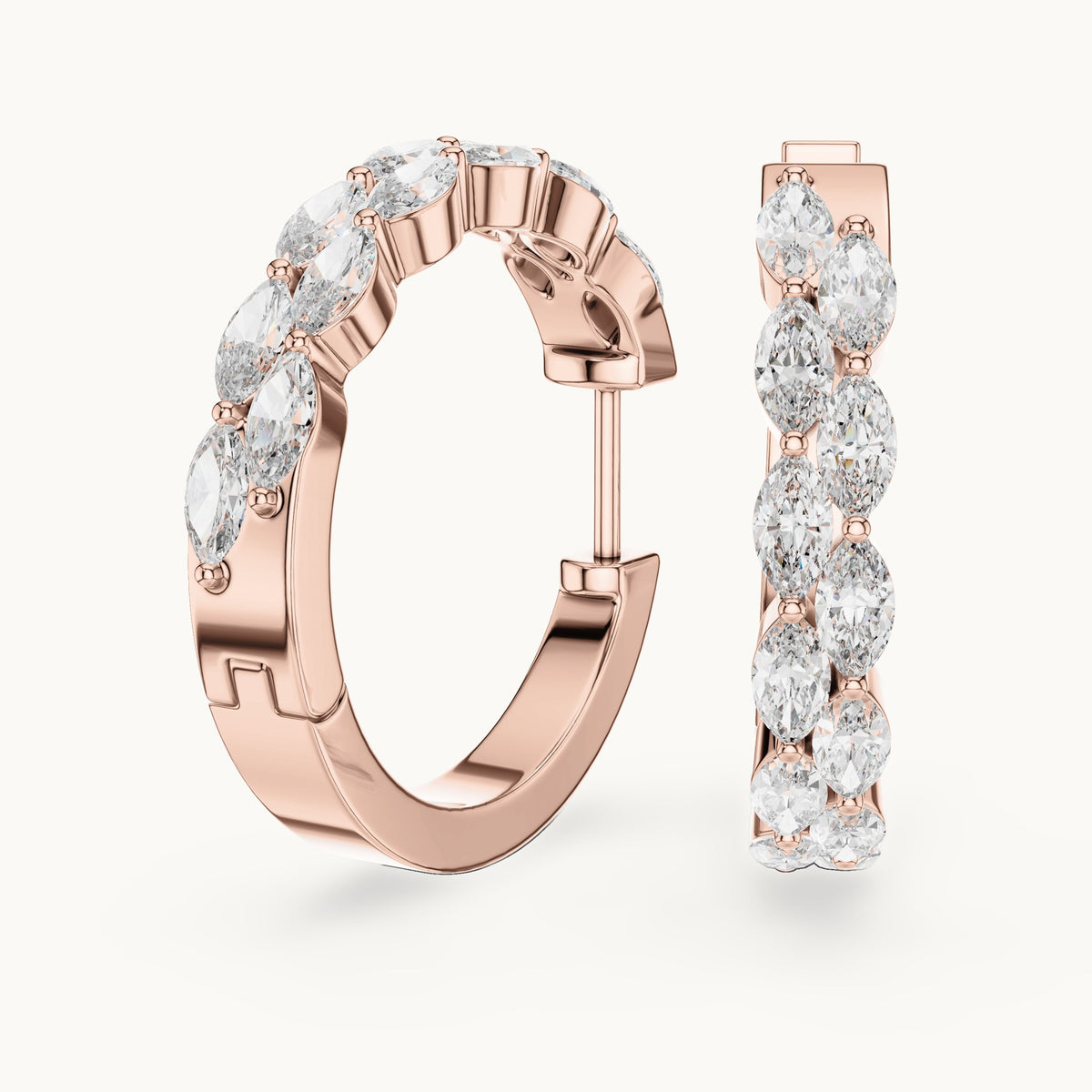 Marquise lab-grown diamond front-set hoop earrings in rose gold, 1.60 CT TW, view 1