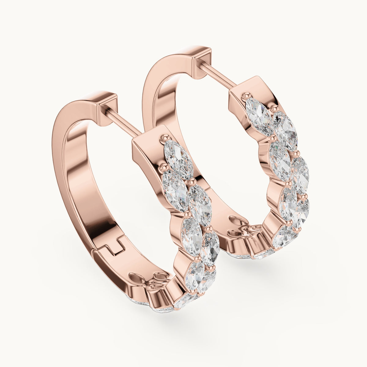 Marquise lab-grown diamond front-set hoop earrings in rose gold, 1.60 CT TW, view 2