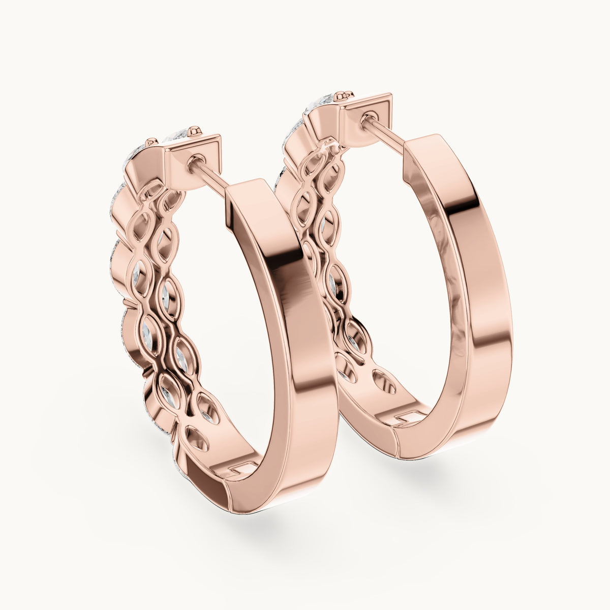 Marquise lab-grown diamond front-set hoop earrings in rose gold, 1.60 CT TW, view 3