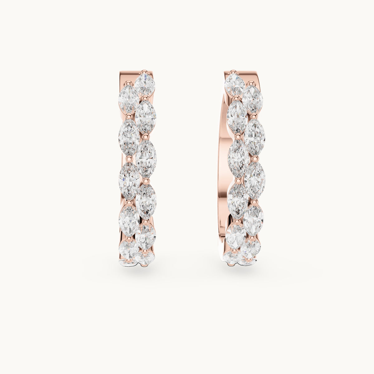 Marquise lab-grown diamond front-set hoop earrings in rose gold, 1.60 CT TW, view 4