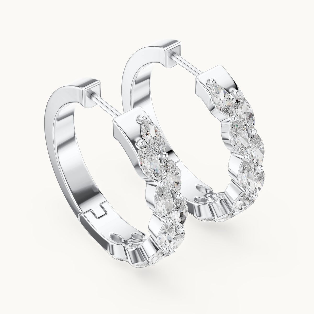 Marquise lab-grown diamond front-set hoop earrings in white gold, 1.60 CT TW, view 2