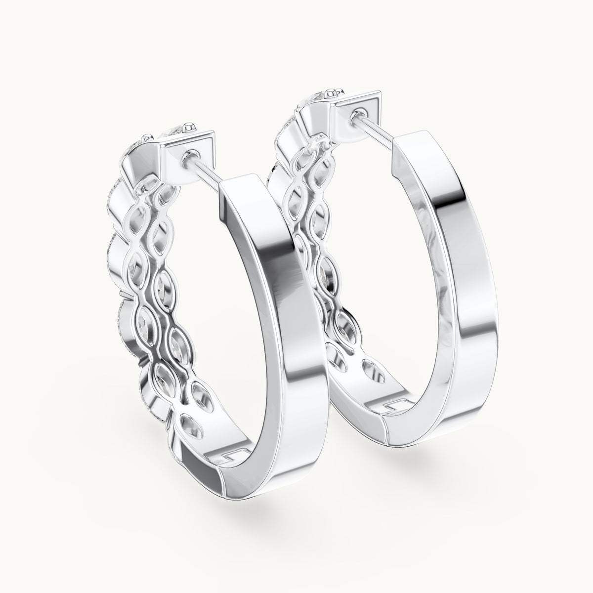 Marquise lab-grown diamond front-set hoop earrings in white gold, 1.60 CT TW, view 3