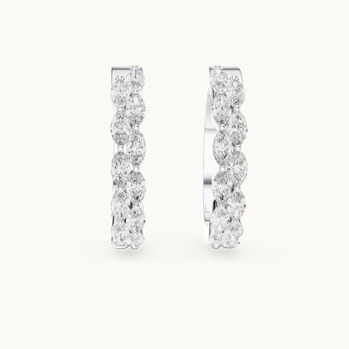 Marquise lab-grown diamond front-set hoop earrings in white gold, 1.60 CT TW, view 4
