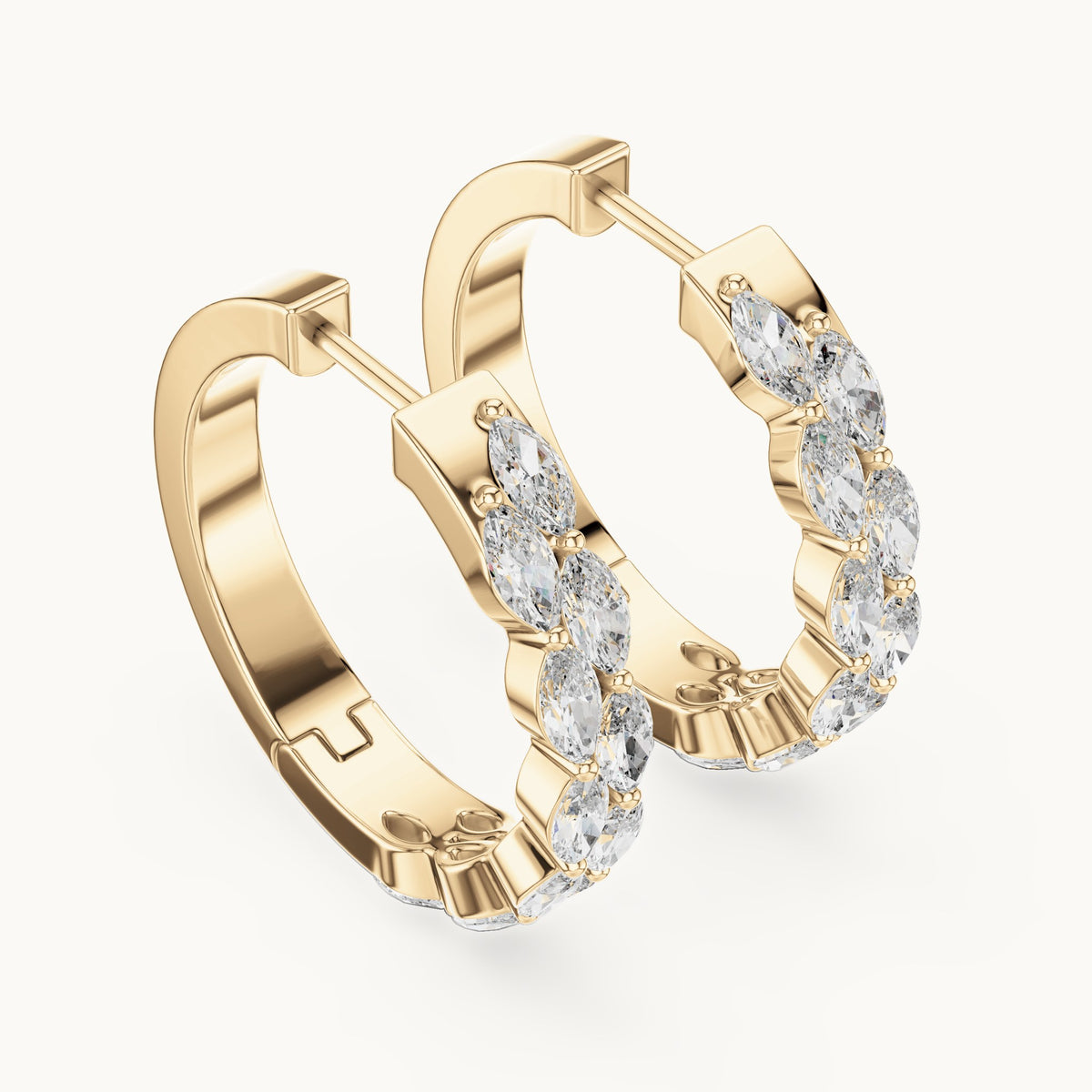 Marquise lab-grown diamond front-set hoop earrings in yellow gold, 1.60 CT TW, view 2