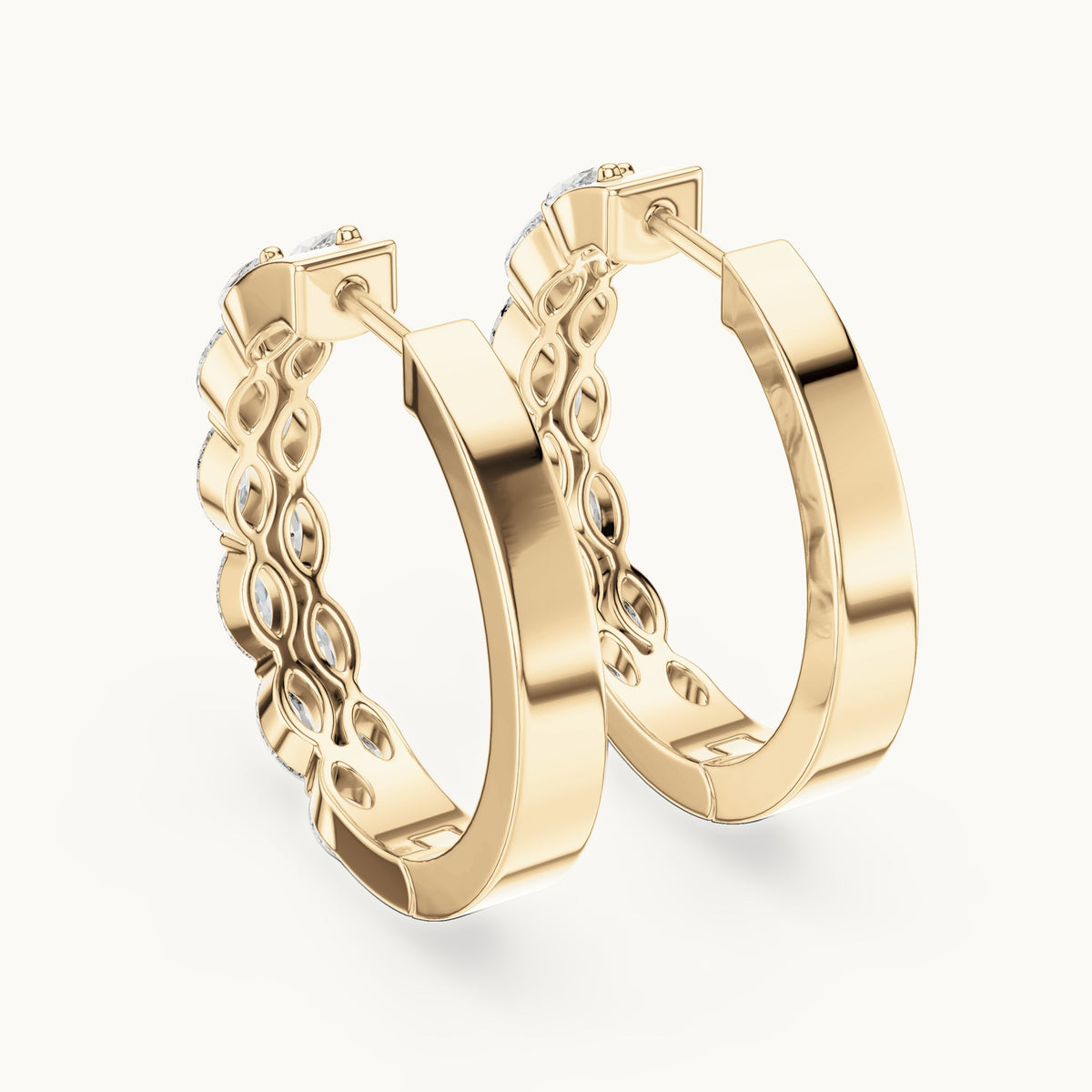 Marquise lab-grown diamond front-set hoop earrings in yellow gold, 1.60 CT TW, view 3