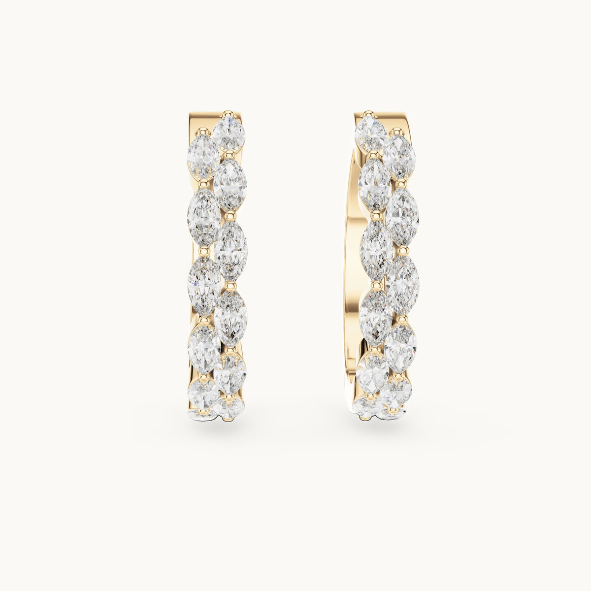 Marquise lab-grown diamond front-set hoop earrings in yellow gold, 1.60 CT TW, view 4