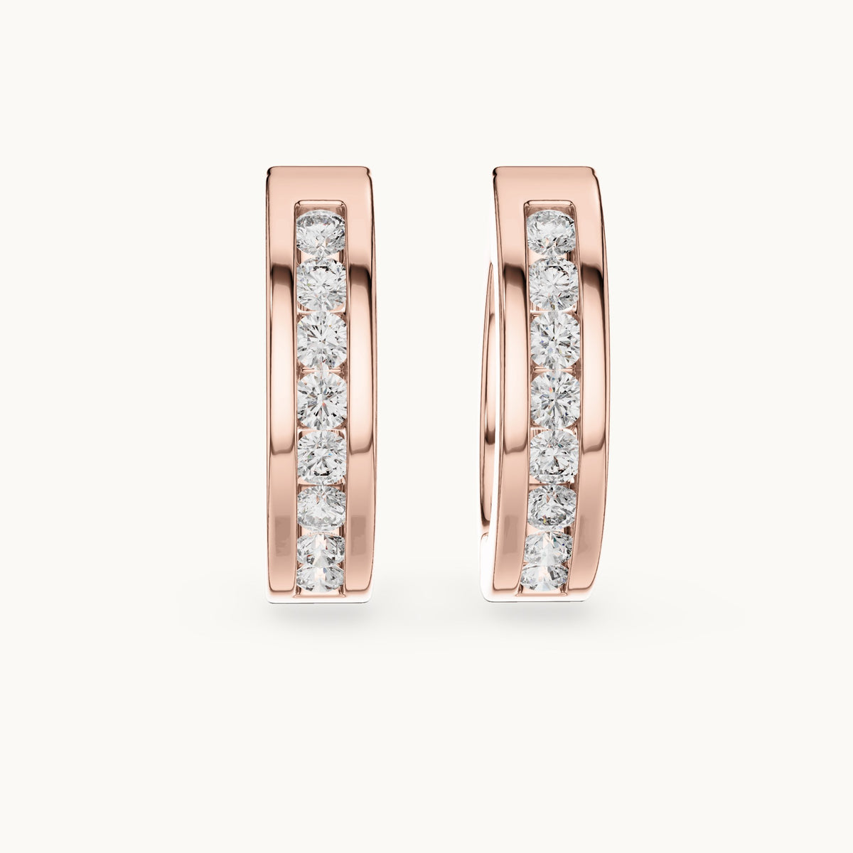 Round lab-grown diamond channel-set huggie hoop earrings in rose gold, 0.144 CT TW, view 4