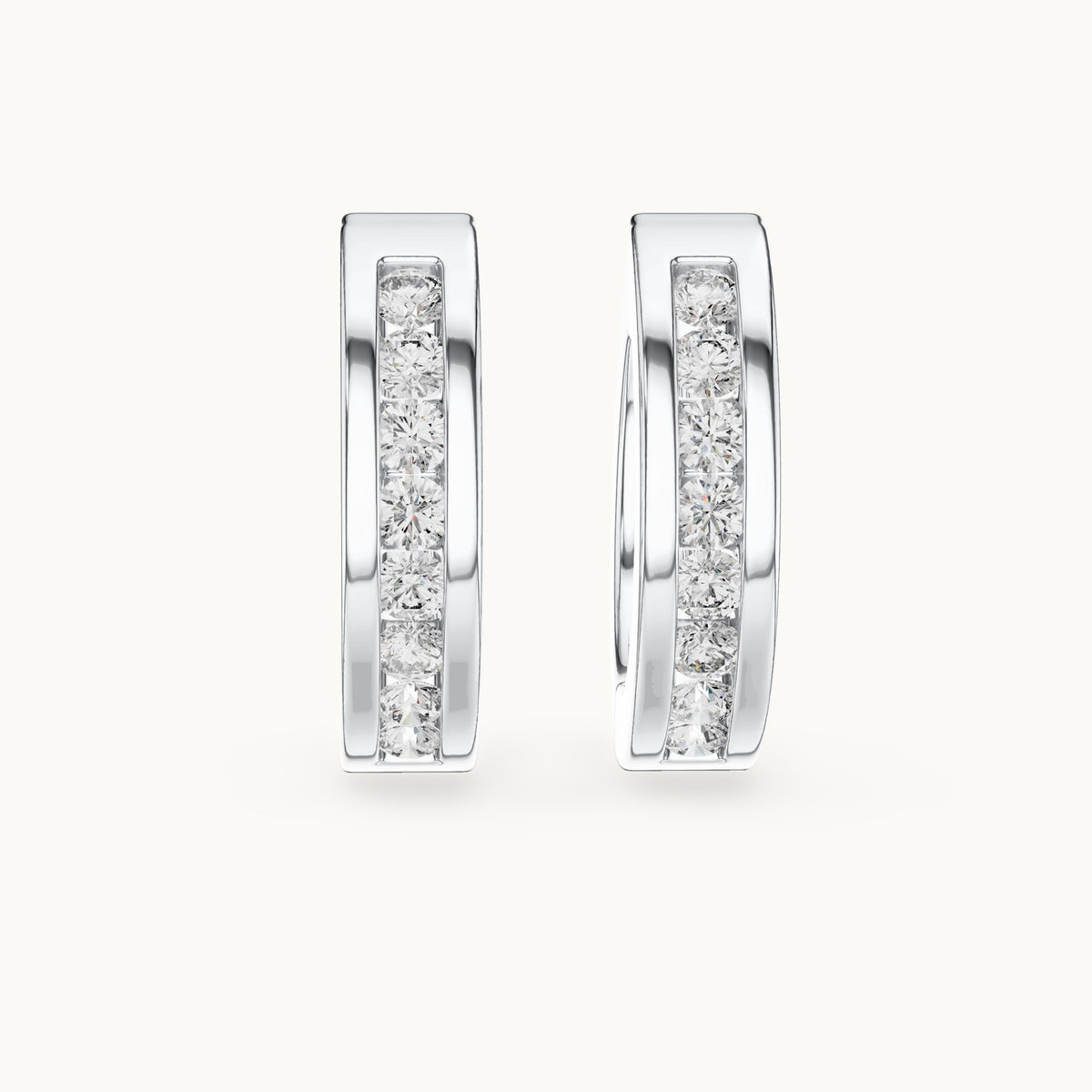 Round lab-grown diamond channel-set huggie hoop earrings in white gold, 0.144 CT TW, view 4