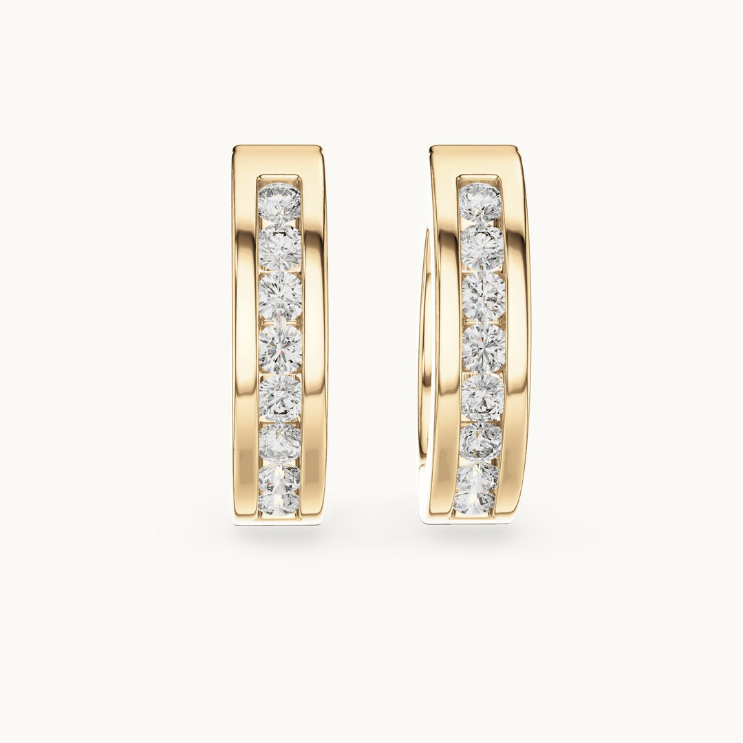 Round lab-grown diamond channel-set huggie hoop earrings in yellow gold, 0.144 CT TW, view 4