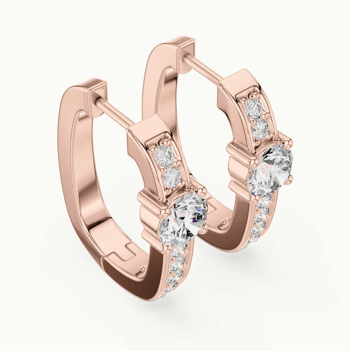Round lab-grown diamond solitaire accent hoop earrings in rose gold, 0.792 CT TW, view 2