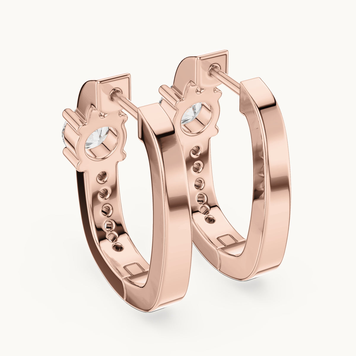 Round lab-grown diamond solitaire accent hoop earrings in rose gold, 0.792 CT TW, view 3