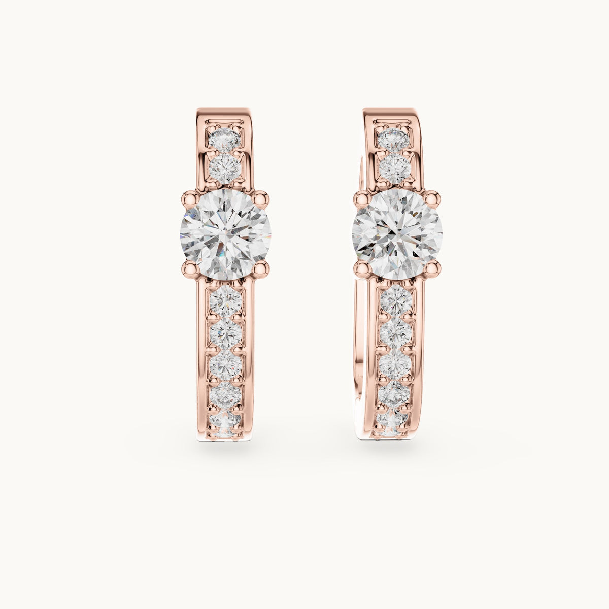 Round lab-grown diamond solitaire accent hoop earrings in rose gold, 0.792 CT TW, view 4