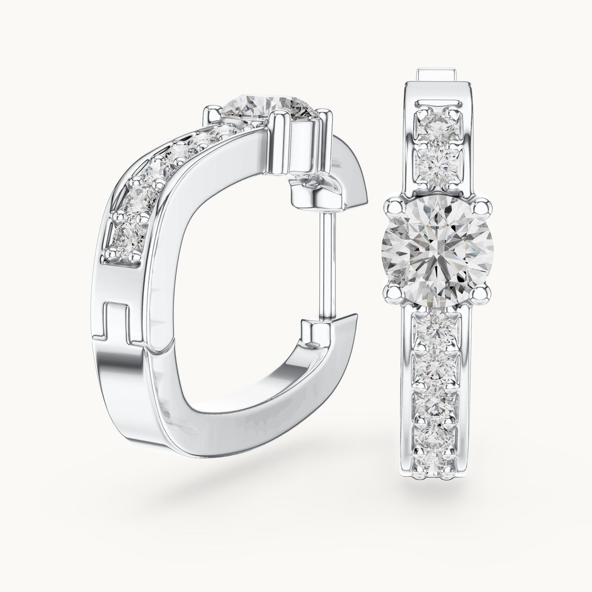 Round lab-grown diamond solitaire accent hoop earrings in white gold, 0.792 CT TW, view 1