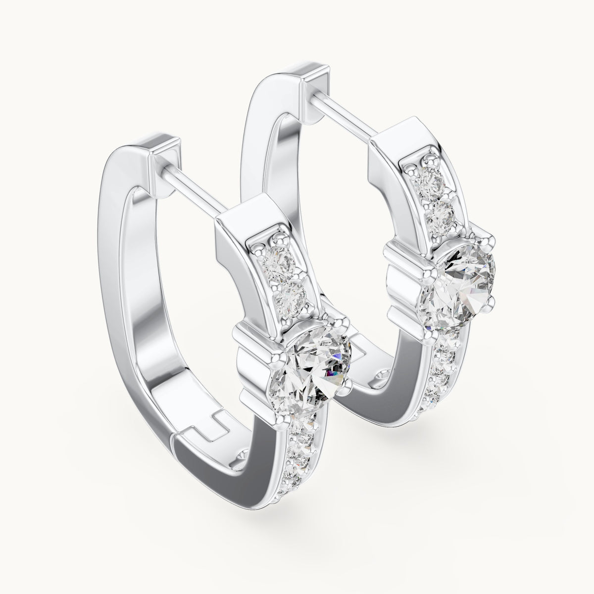 Round lab-grown diamond solitaire accent hoop earrings in white gold, 0.792 CT TW, view 2