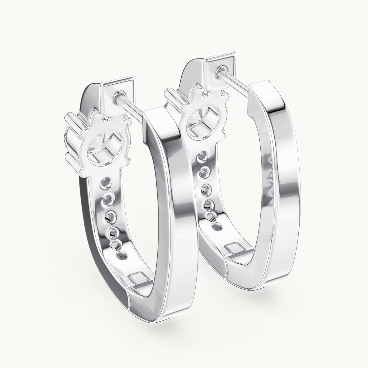 Round lab-grown diamond solitaire accent hoop earrings in white gold, 0.792 CT TW, view 3