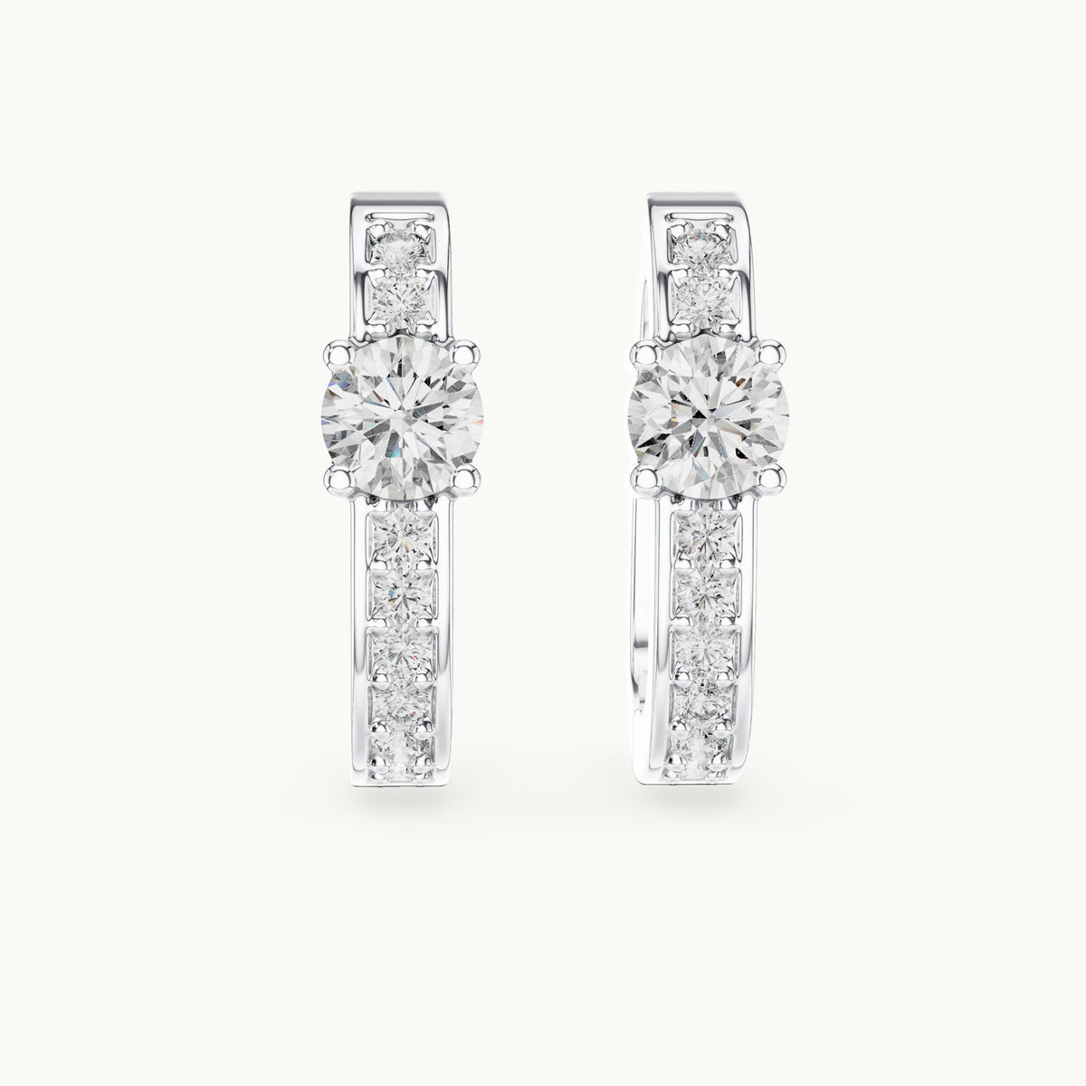 Round lab-grown diamond solitaire accent hoop earrings in white gold, 0.792 CT TW, view 4