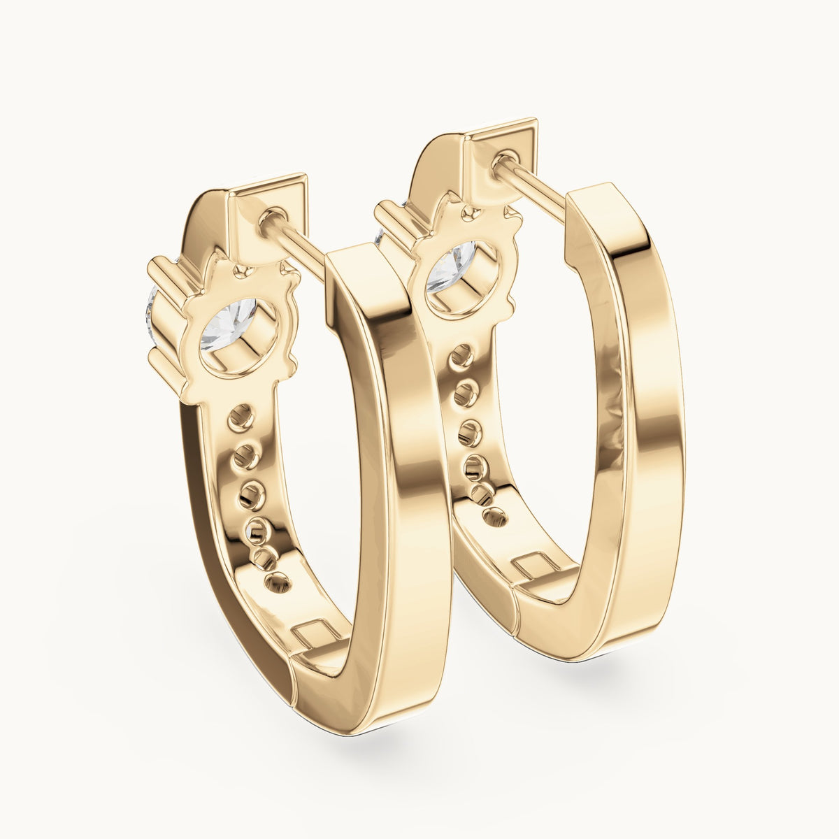 Round lab-grown diamond solitaire accent hoop earrings in yellow gold, 0.792 CT TW, view 3