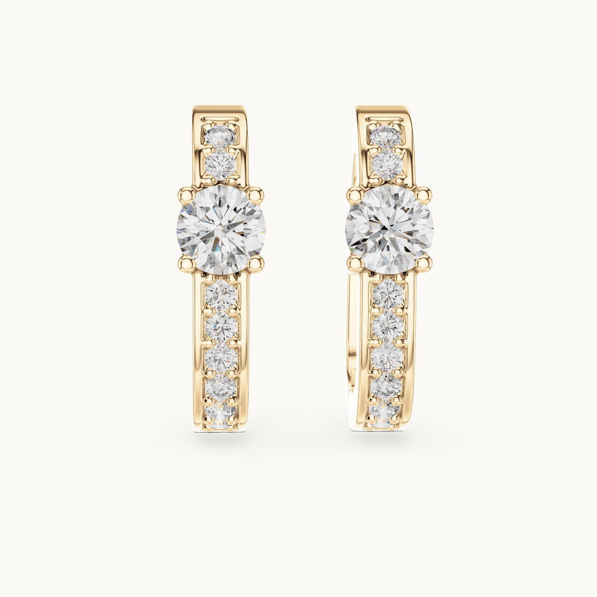 Round lab-grown diamond solitaire accent hoop earrings in yellow gold, 0.792 CT TW, view 4
