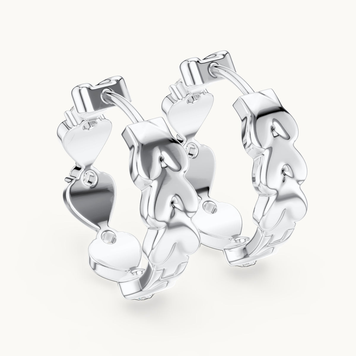 Round lab-grown diamond heart link hoop earrings in white gold, 0.36 CT TW, view 3