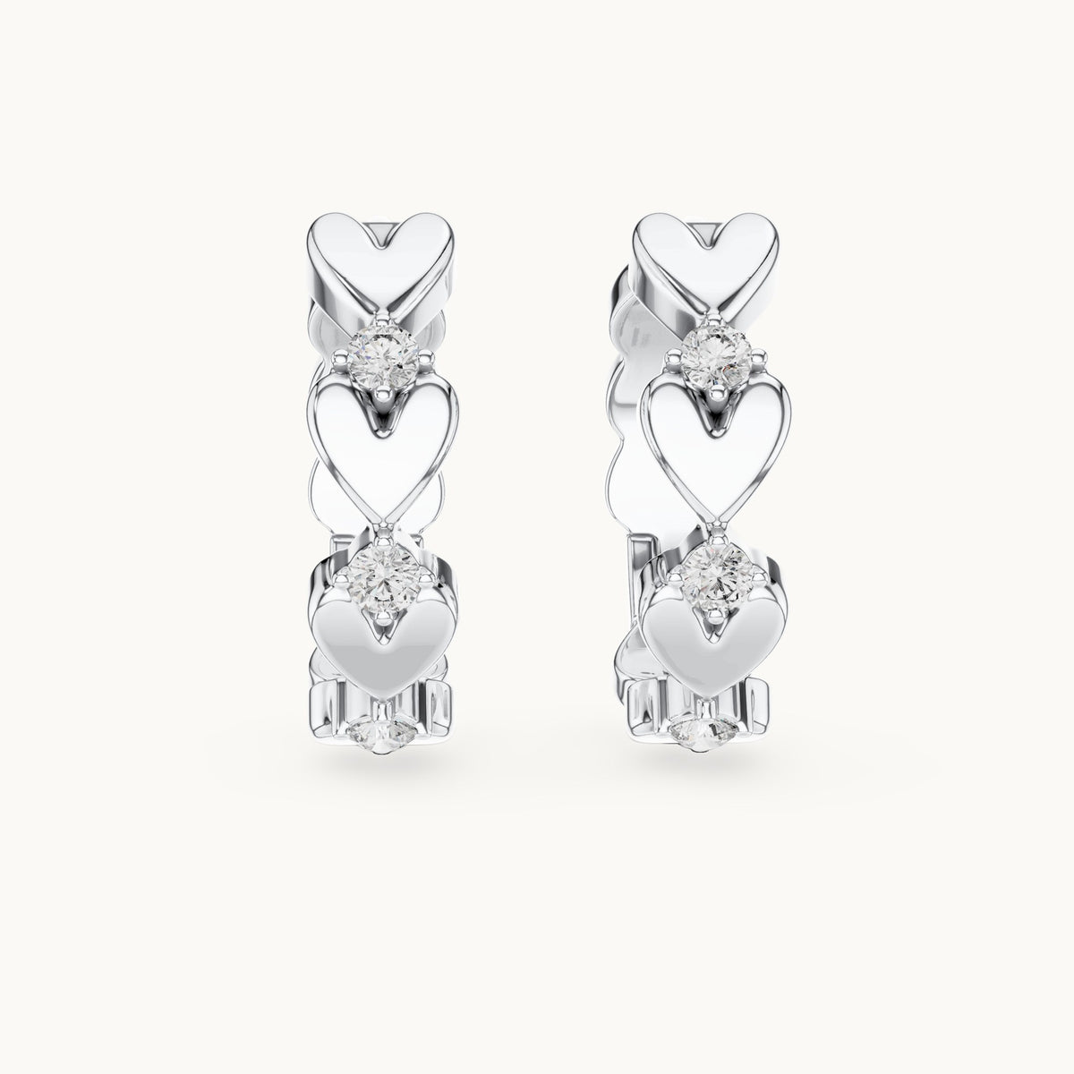 Round lab-grown diamond heart link hoop earrings in white gold, 0.36 CT TW, view 4