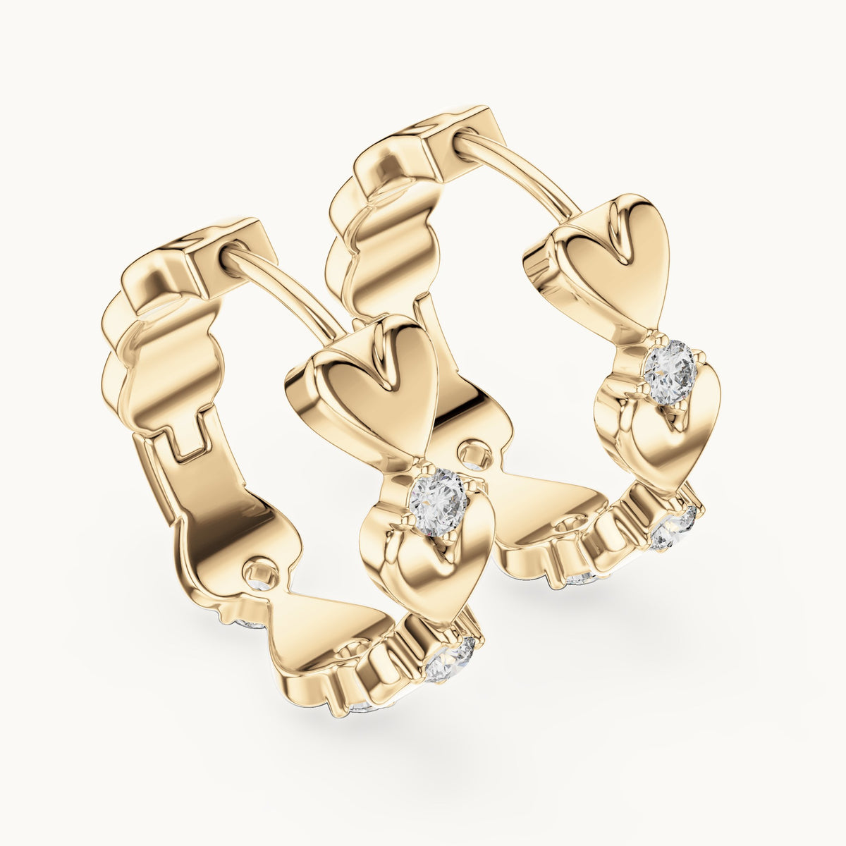 Round lab-grown diamond heart link hoop earrings in yellow gold, 0.36 CT TW, view 2