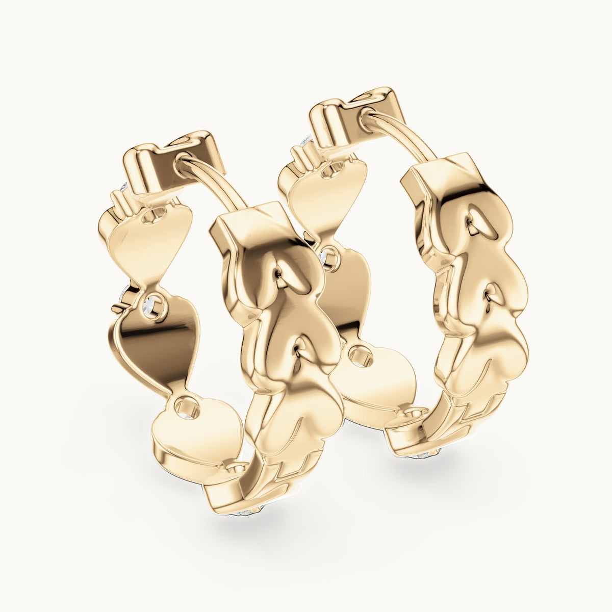 Round lab-grown diamond heart link hoop earrings in yellow gold, 0.36 CT TW, view 3