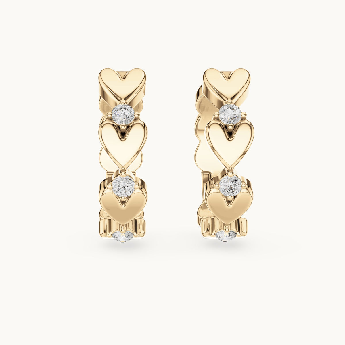 Round lab-grown diamond heart link hoop earrings in yellow gold, 0.36 CT TW, view 4