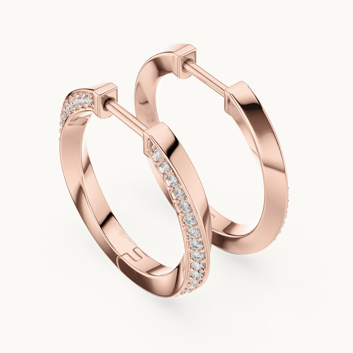 Round lab-grown diamond inside-out pave hoop earrings in rose gold, 0.38 CT TW, view 2