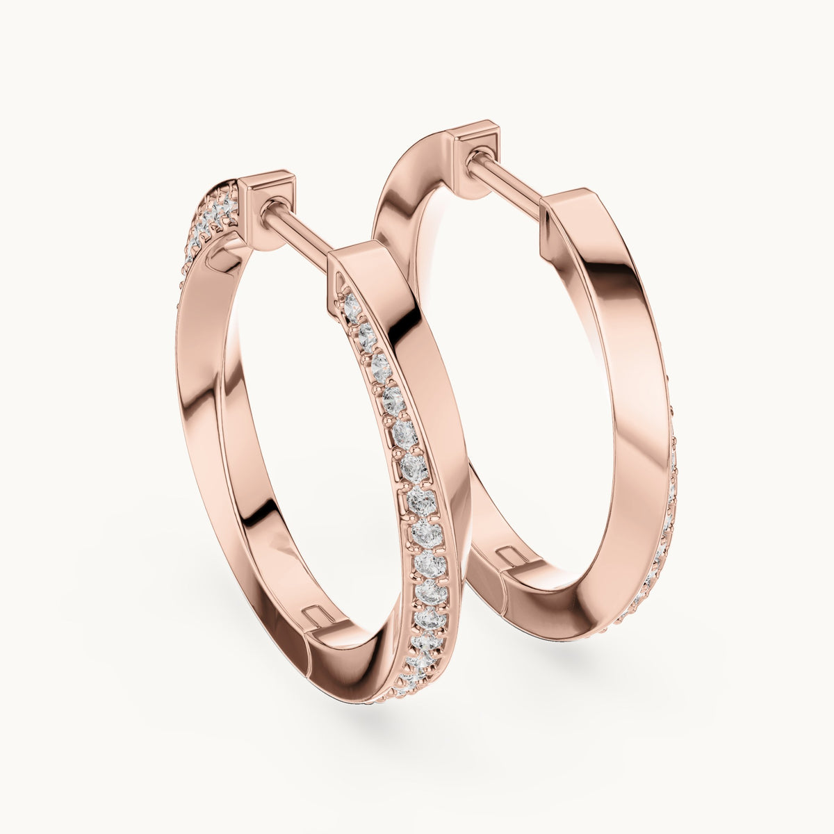 Round lab-grown diamond inside-out pave hoop earrings in rose gold, 0.38 CT TW, view 3