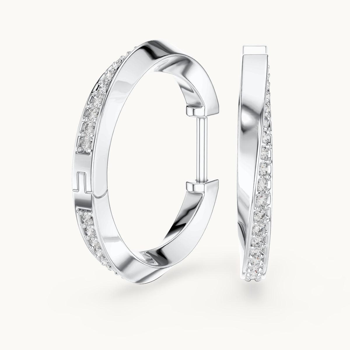Round lab-grown diamond inside-out pave hoop earrings in white gold, 0.38 CT TW, view 1