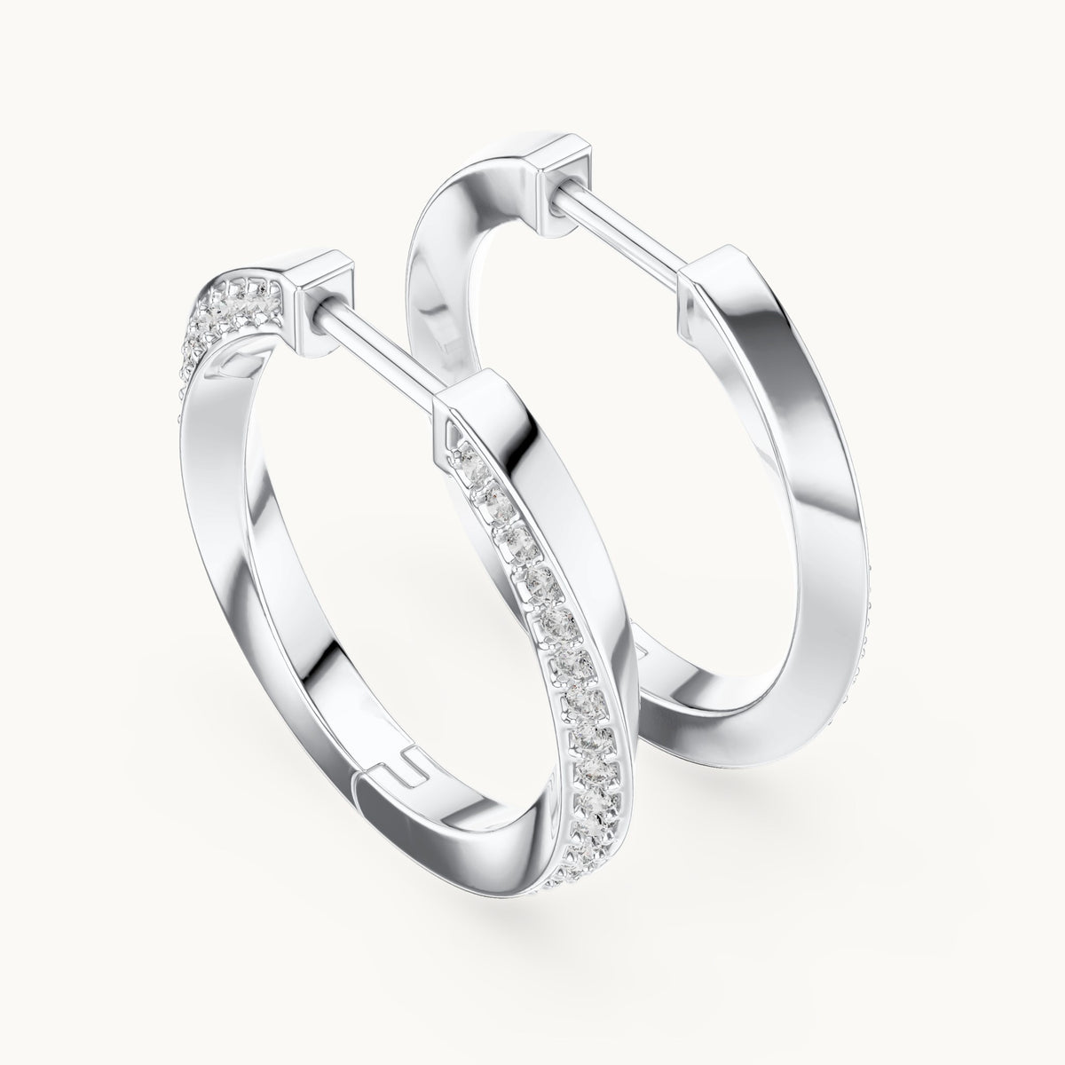 Round lab-grown diamond inside-out pave hoop earrings in white gold, 0.38 CT TW, view 2