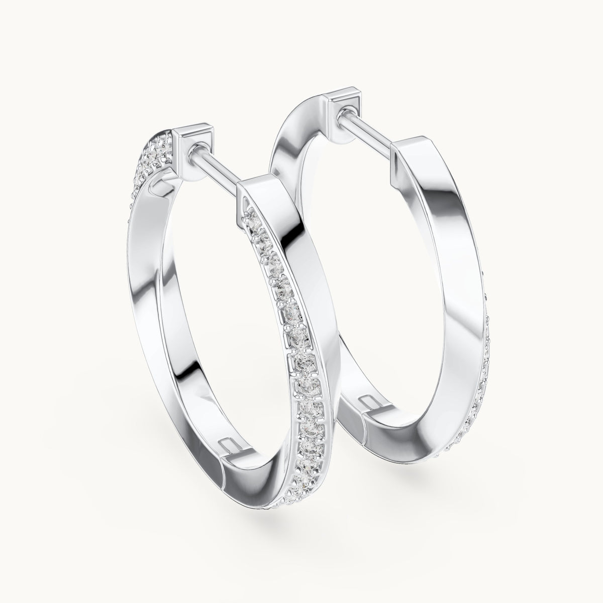 Round lab-grown diamond inside-out pave hoop earrings in white gold, 0.38 CT TW, view 3