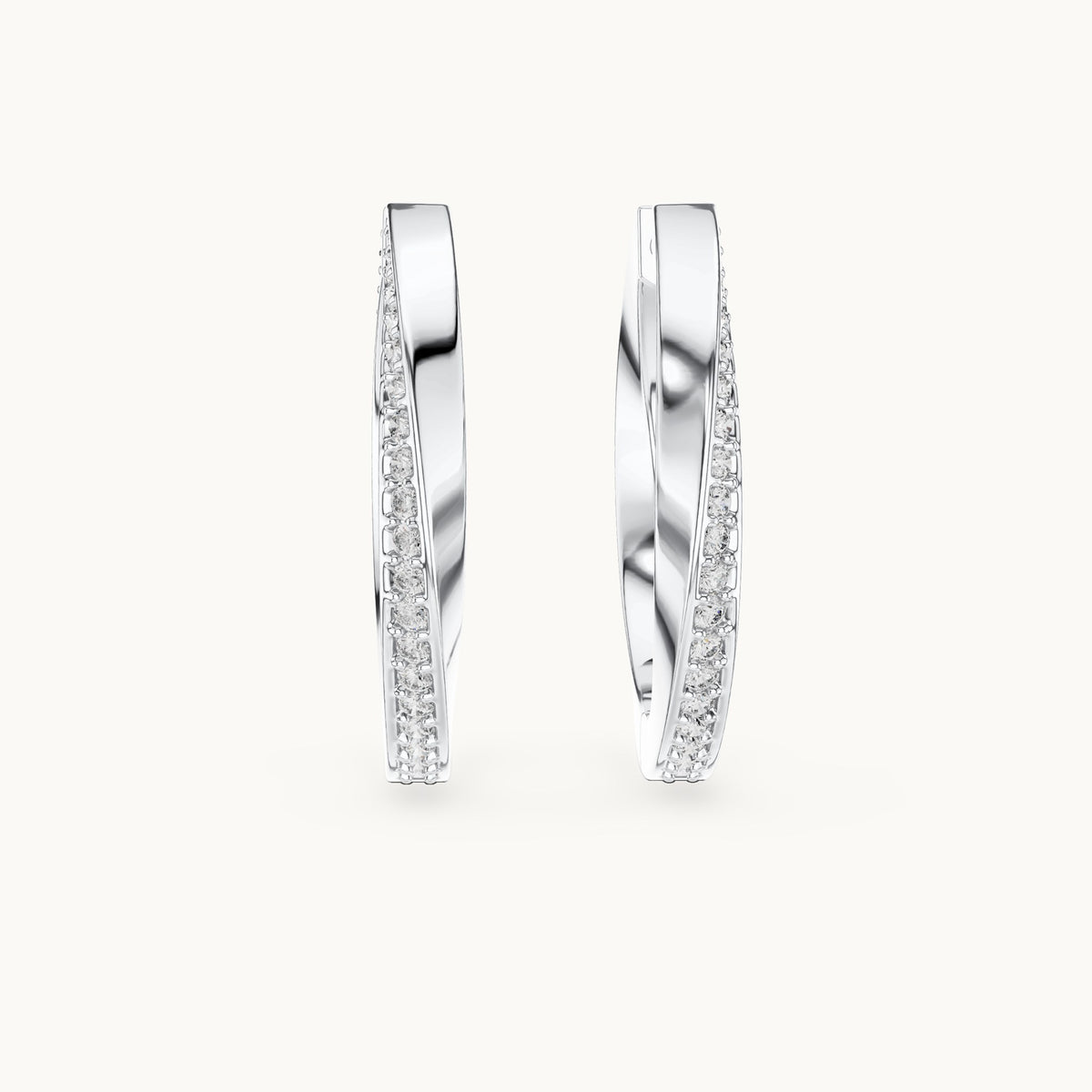 Round lab-grown diamond inside-out pave hoop earrings in white gold, 0.38 CT TW, view 4