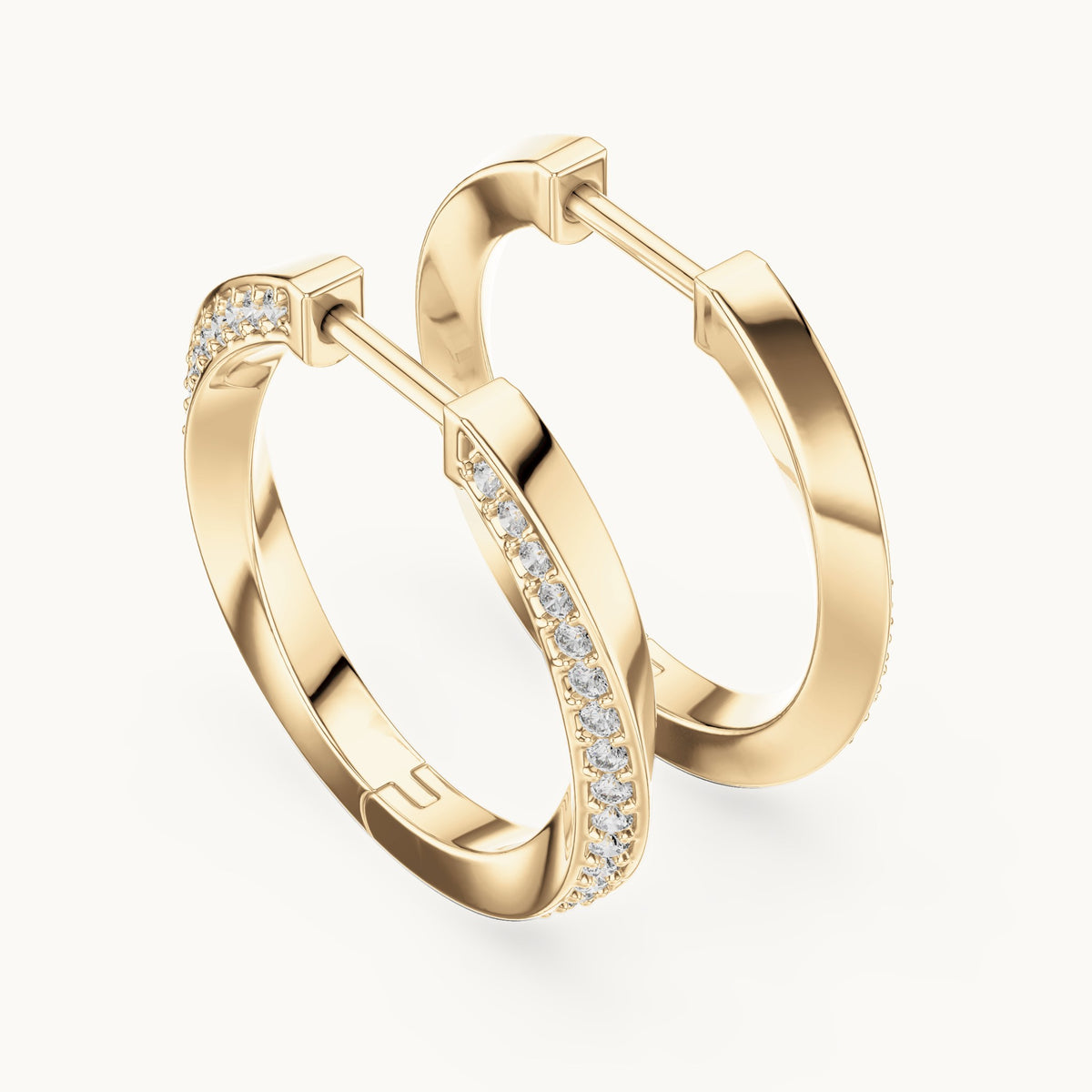 Round lab-grown diamond inside-out pave hoop earrings in yellow gold, 0.38 CT TW, view 2