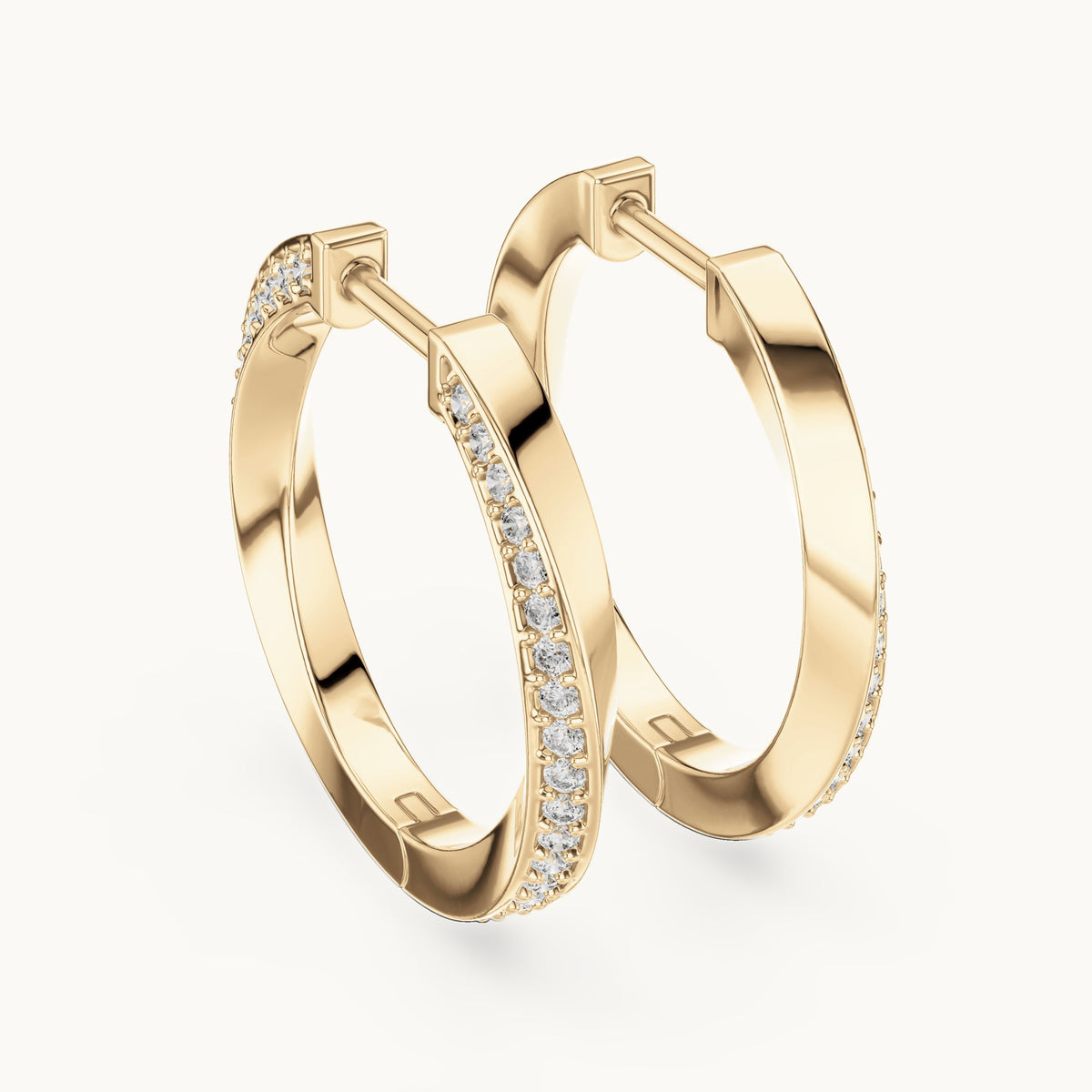 Round lab-grown diamond inside-out pave hoop earrings in yellow gold, 0.38 CT TW, view 3