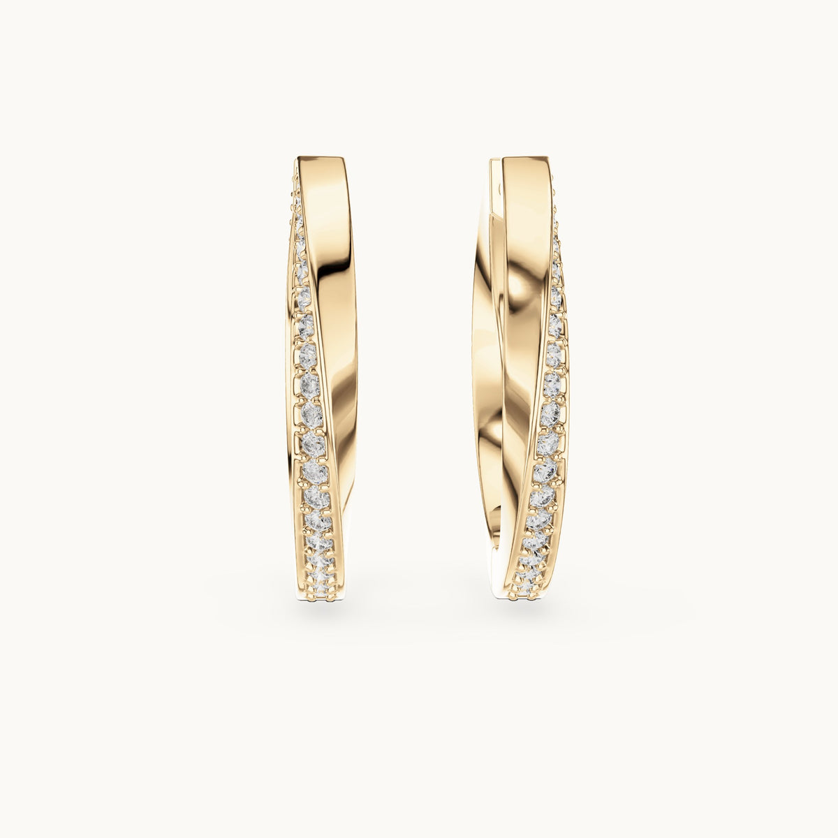 Round lab-grown diamond inside-out pave hoop earrings in yellow gold, 0.38 CT TW, view 4