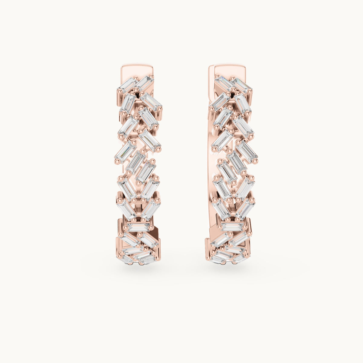 Baguette lab-grown diamond zigzag hoop earrings in rose gold, 0.64 CT TW, view 4