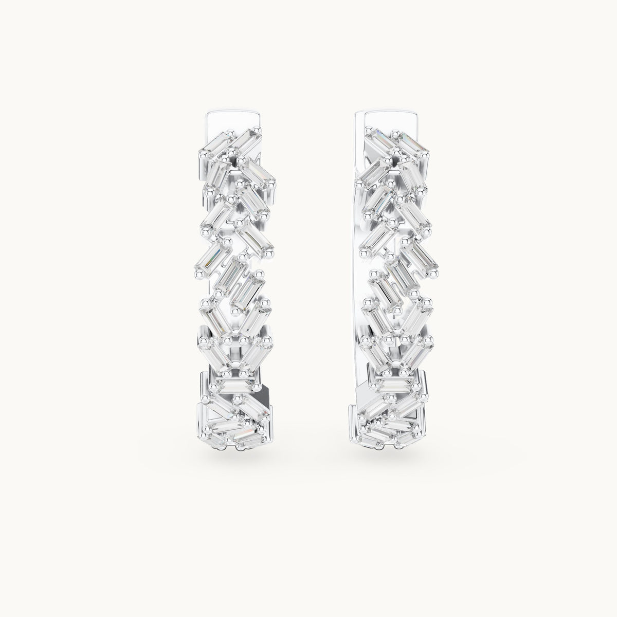 Baguette lab-grown diamond zigzag hoop earrings in white gold, 0.64 CT TW, view 4