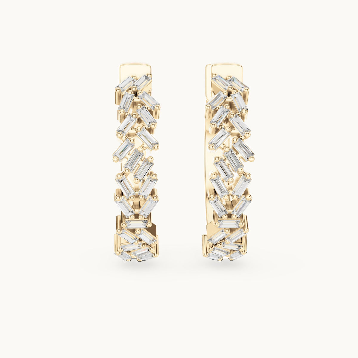 Baguette lab-grown diamond zigzag hoop earrings in yellow gold, 0.64 CT TW, view 4