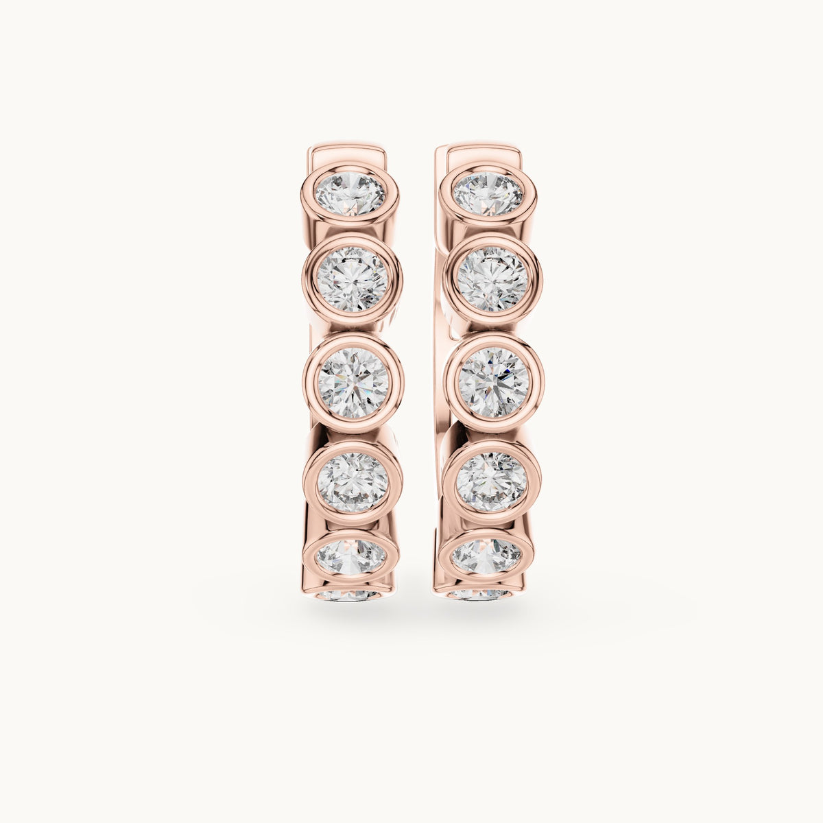 Round lab-grown diamond bezel bubble huggie earrings in rose gold, 1.32 CT TW, view 4