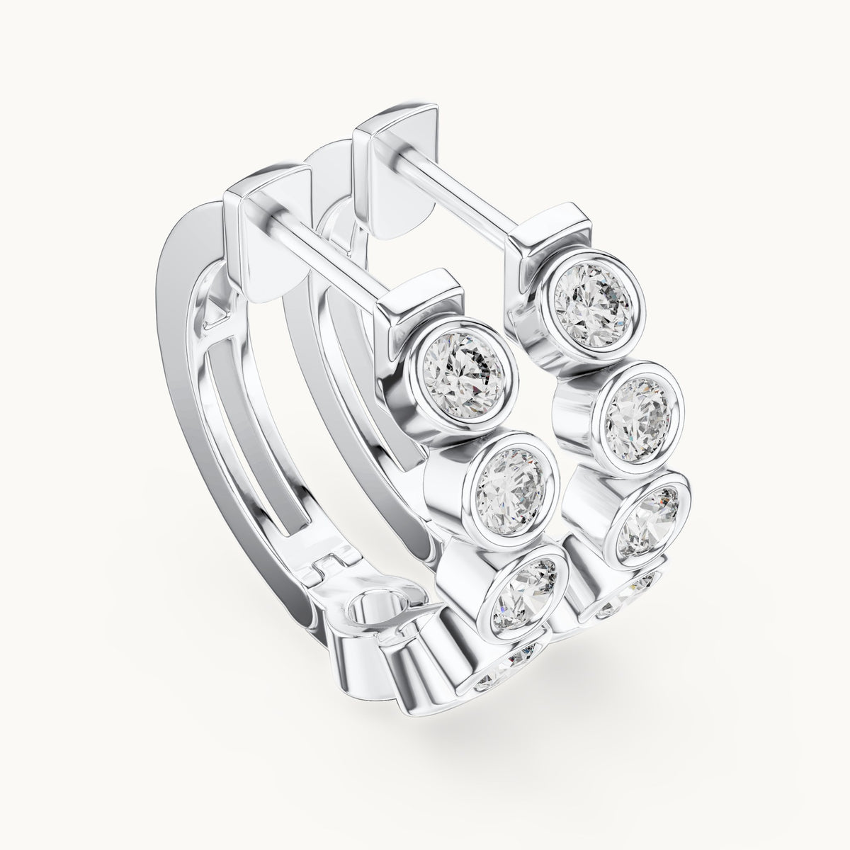 Round lab-grown diamond bezel bubble huggie earrings in white gold, 1.32 CT TW, view 2