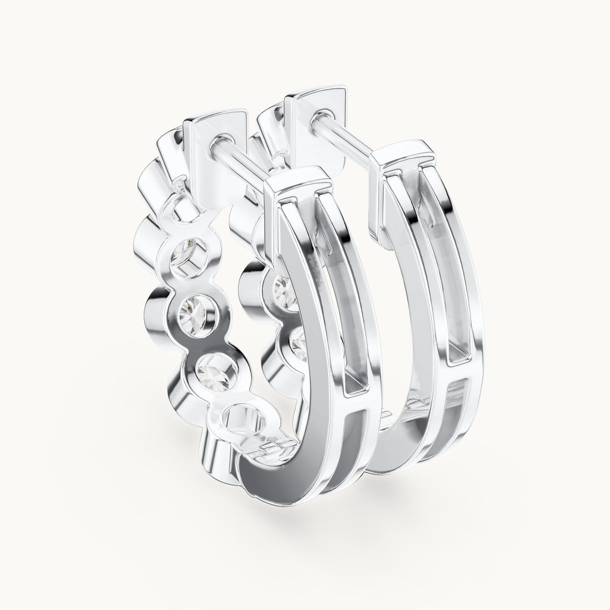 Round lab-grown diamond bezel bubble huggie earrings in white gold, 1.32 CT TW, view 3