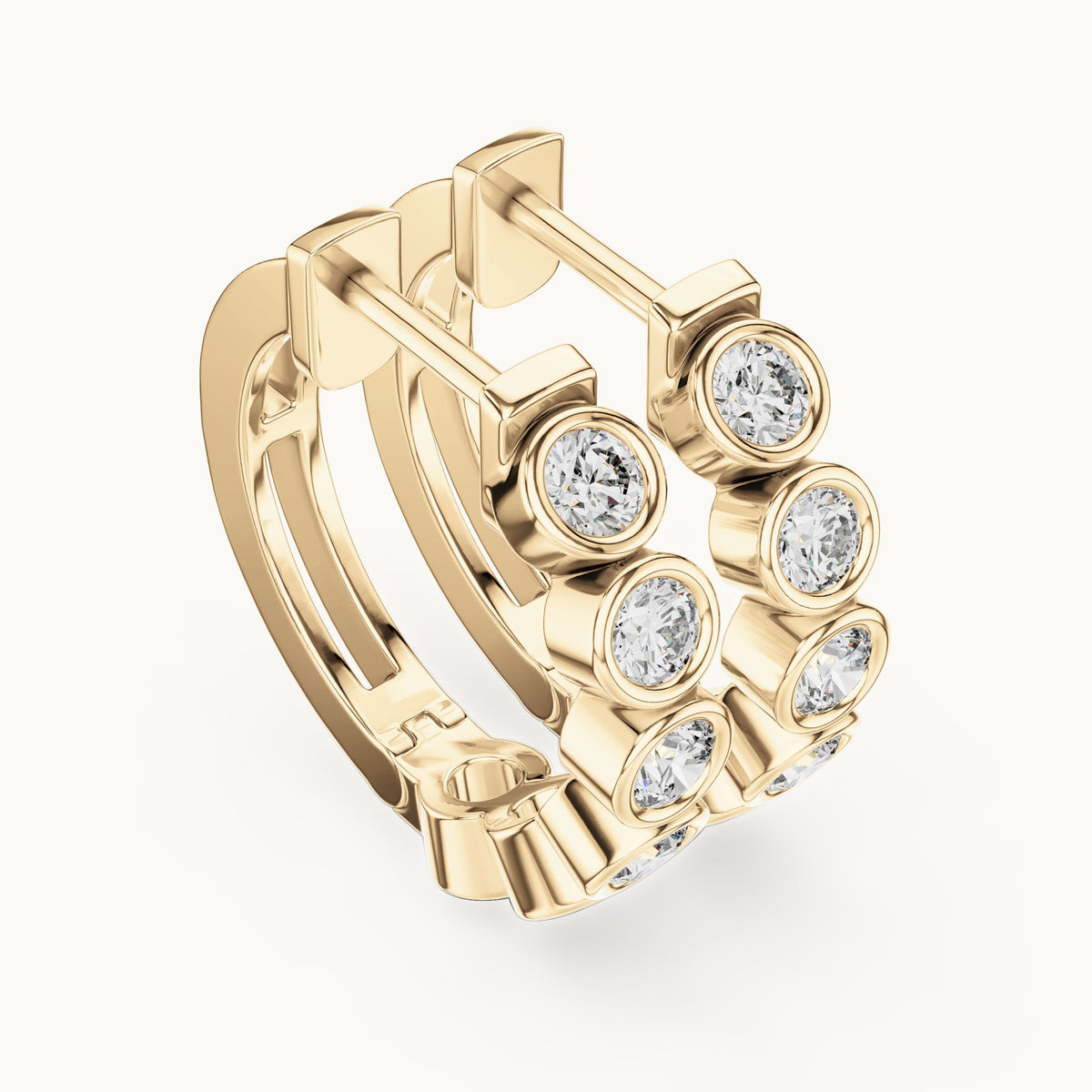 Round lab-grown diamond bezel bubble huggie earrings in yellow gold, 1.32 CT TW, view 2