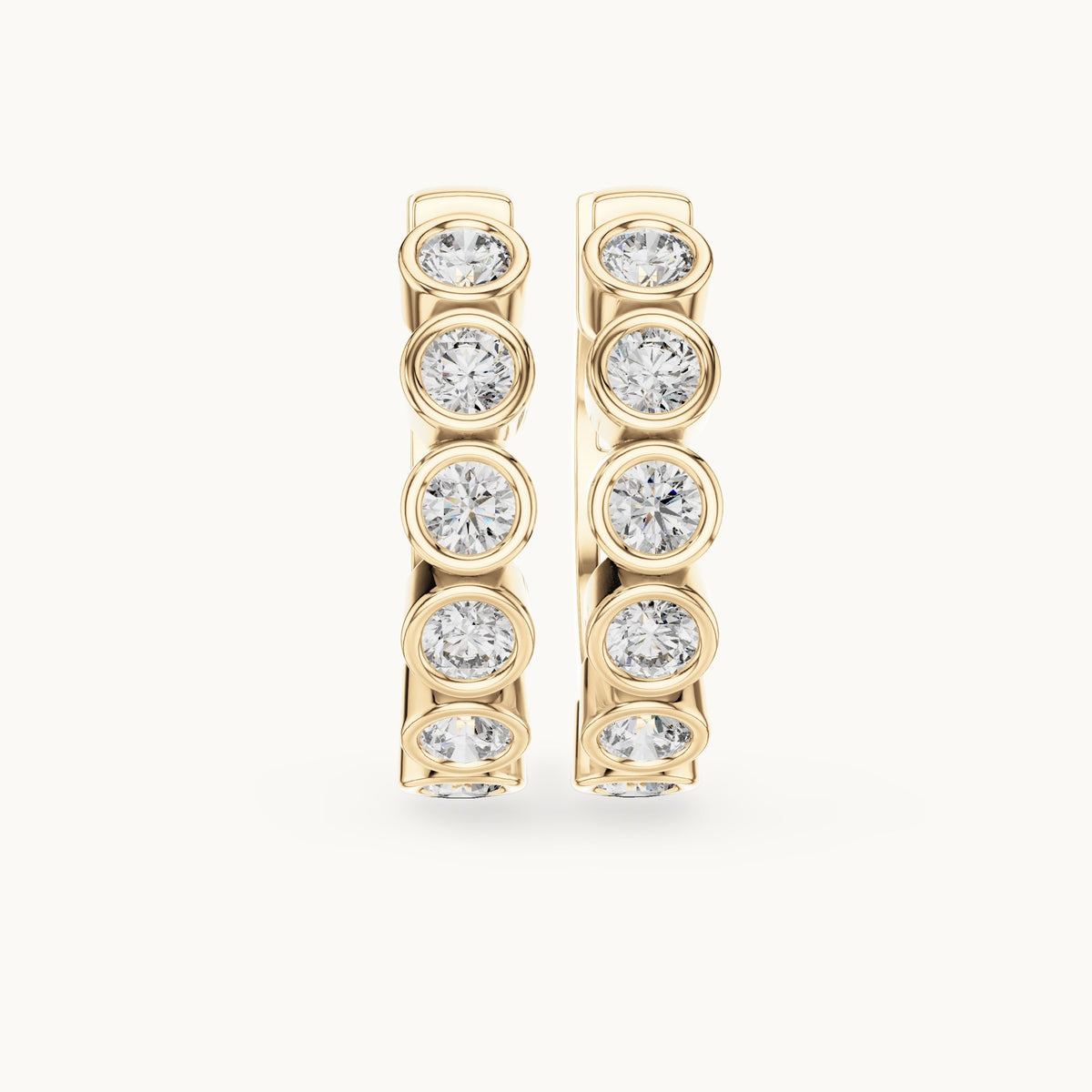 Round lab-grown diamond bezel bubble huggie earrings in yellow gold, 1.32 CT TW, view 4