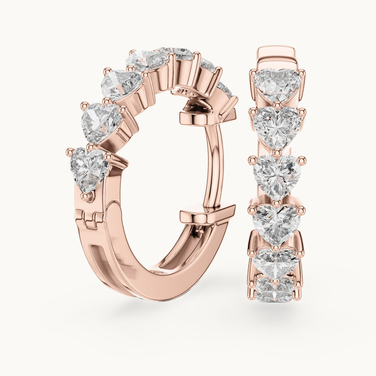 Heart lab-grown diamond front-set hoop earrings in rose gold, 2.80 CT TW, view 1
