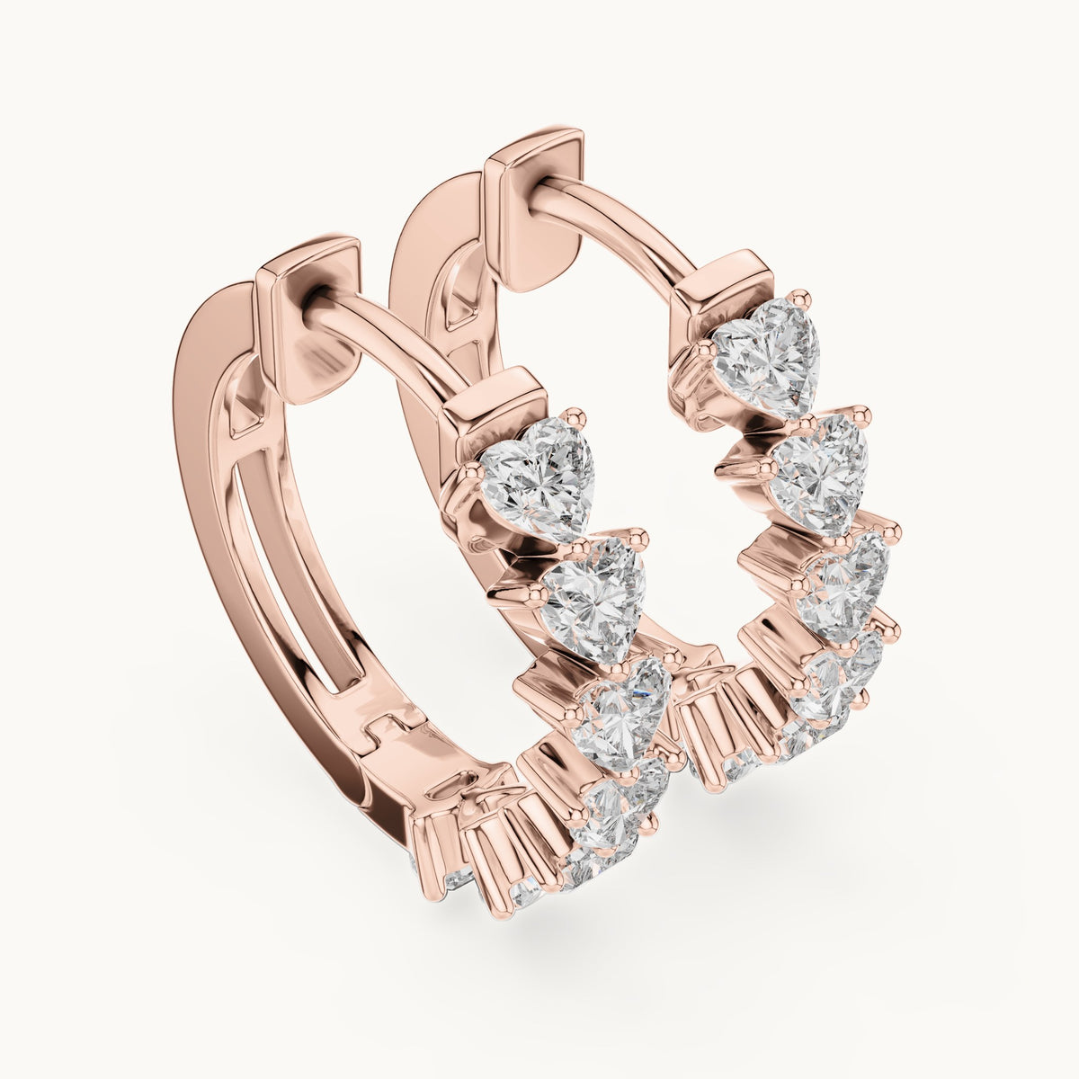 Heart lab-grown diamond front-set hoop earrings in rose gold, 2.80 CT TW, view 2