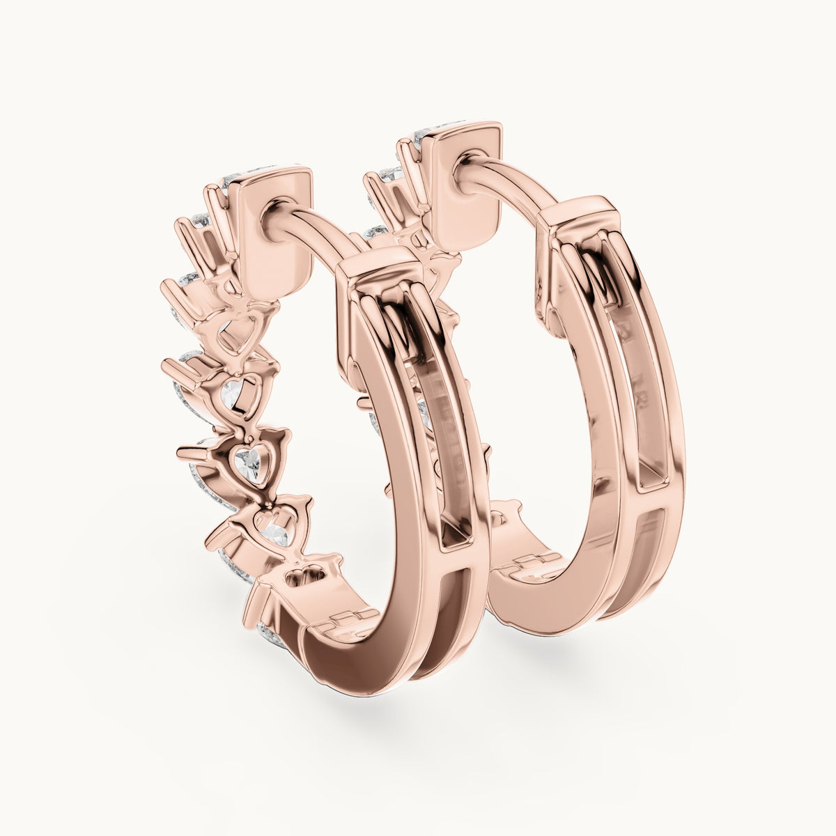 Heart lab-grown diamond front-set hoop earrings in rose gold, 2.80 CT TW, view 3